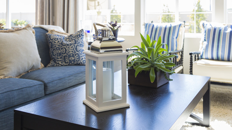 blue and neutral living room