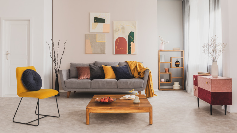 yellow and gray living room decor