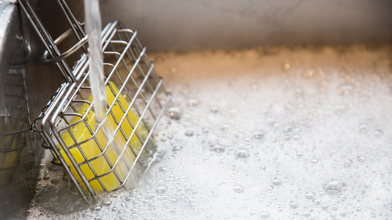 Sink of hot soapy water