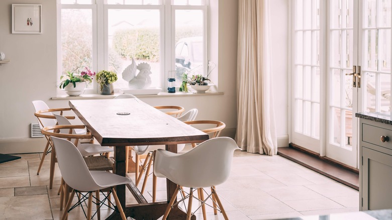 modern dining room with vintage table