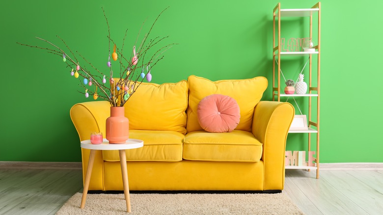 Green painted living room