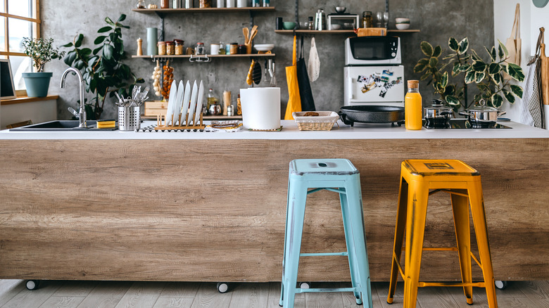 colorful bar stools in kitchen 