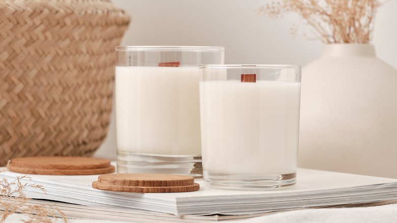 white candles on table