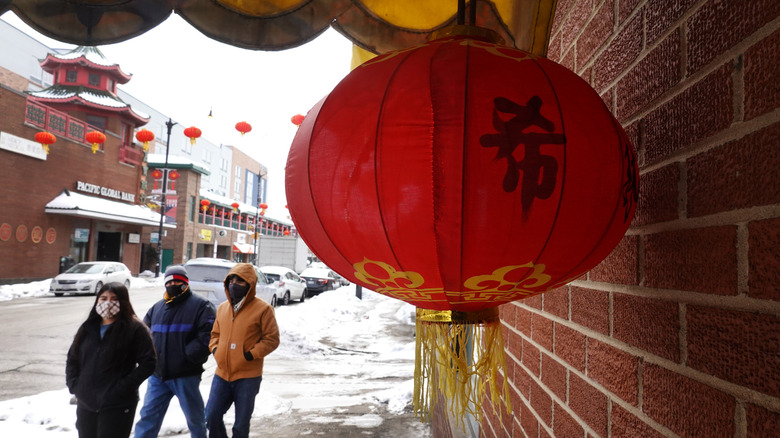 red lantern hanging outside