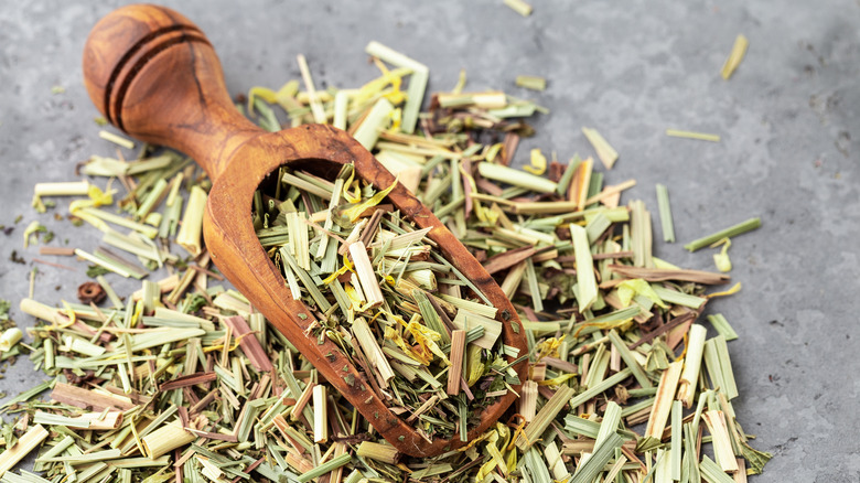 lemongrass in wooden herb spoon