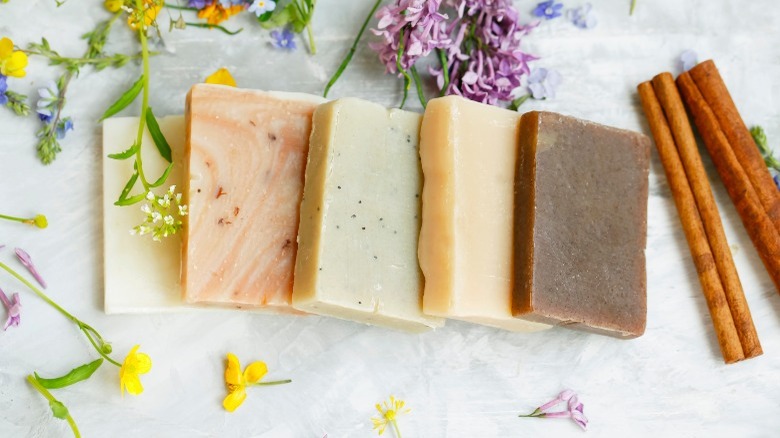 Natural soap with yellow flowers