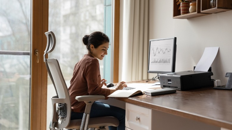 Woman working on internet 