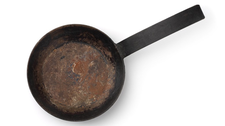 stained cast iron pan