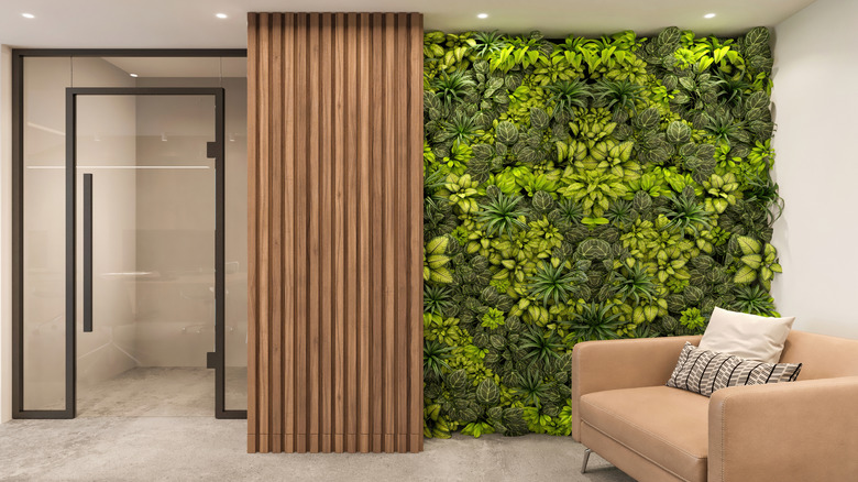 This space uses greenery to create an accent wall.