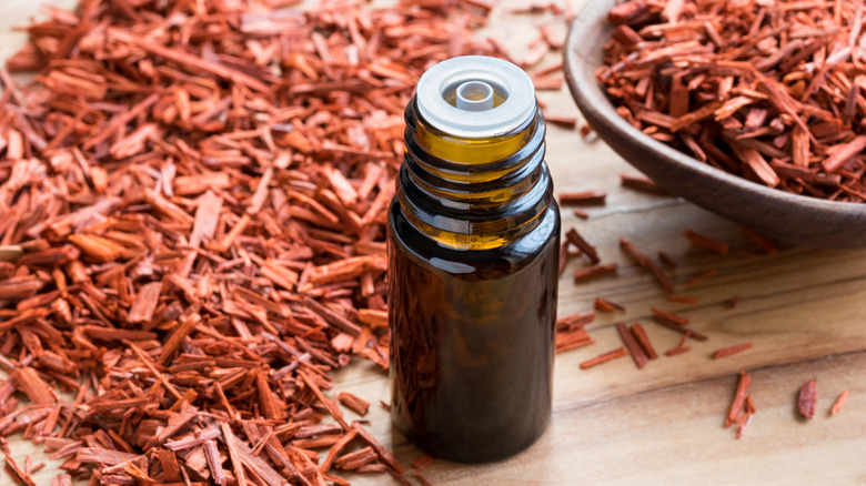 Bottle and sandalwood chips