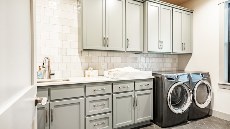 laundry room grey tile floors