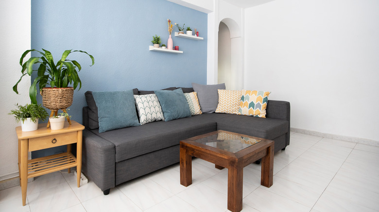 Living room with blue accent wall