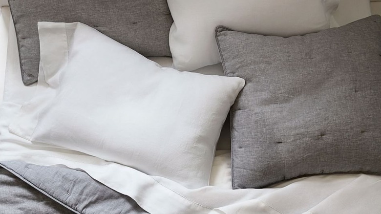 gray and white pillows