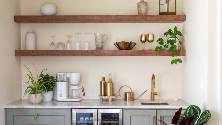 wet bar floating shelves