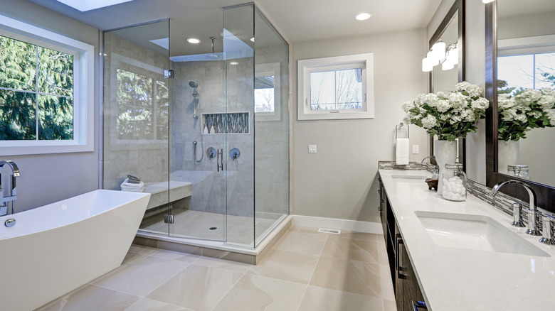 luxury bathroom with bathtub vanity