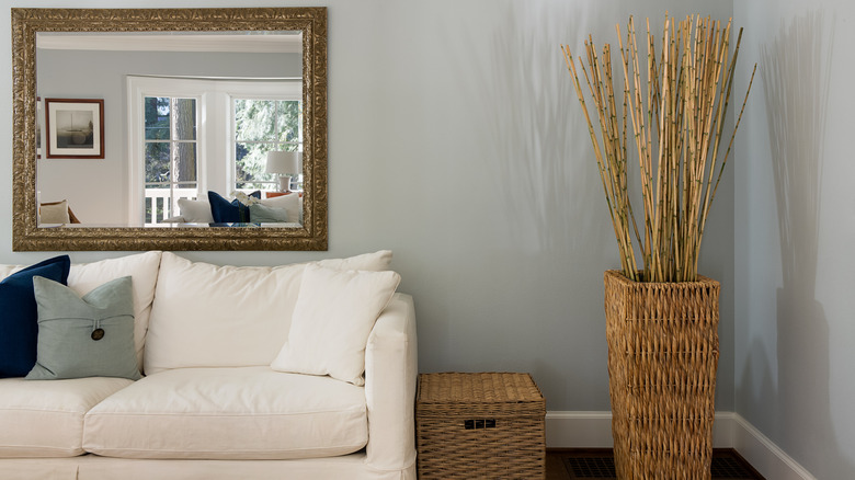 Green wall with white trim