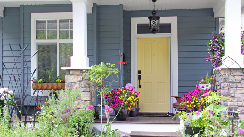 Yellow door blue house