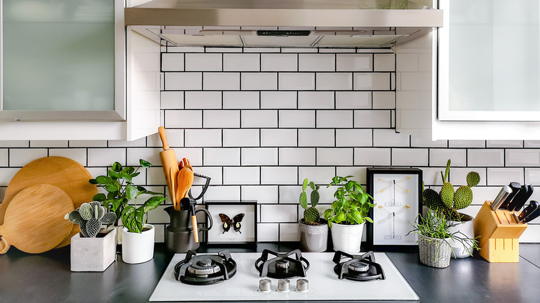 black grout in white kitchen