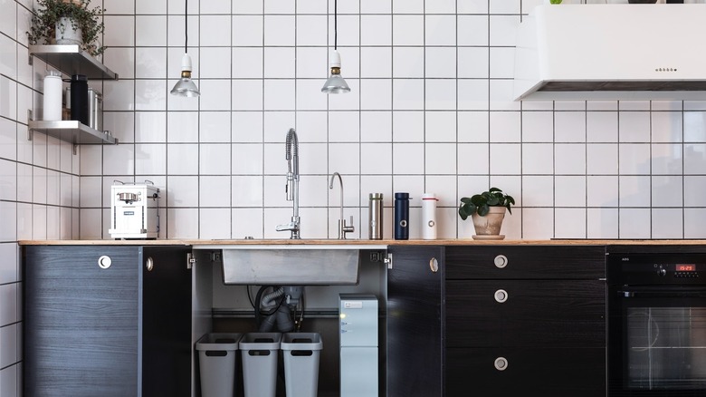 black grout white tile kitchen