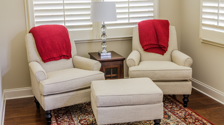 white chairs with ottoman