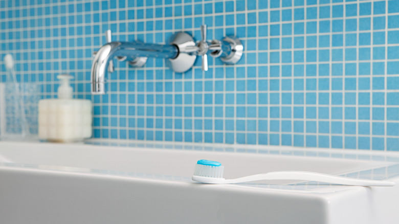 blue tiles in shower