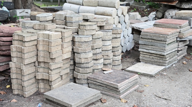 stacks of different patio pavers