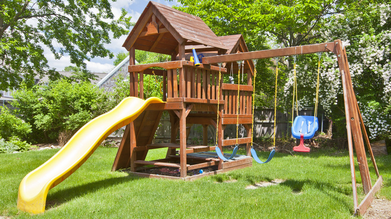 A backyard swing set