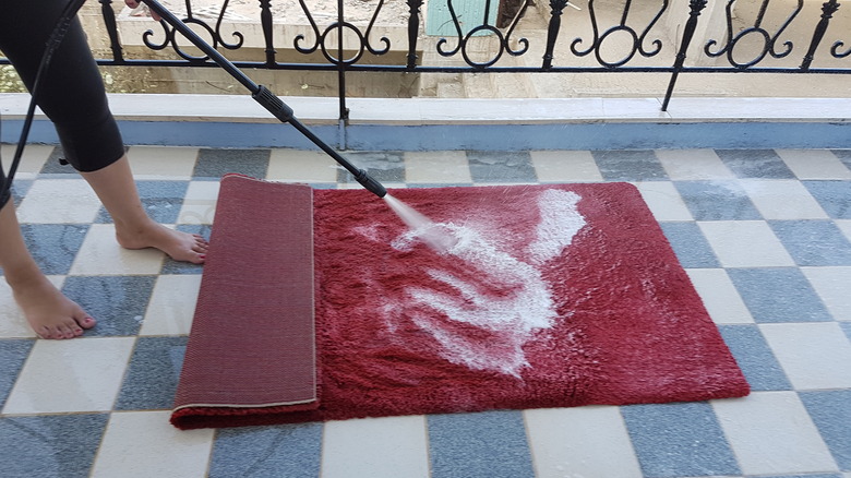 pressure washing small red rug