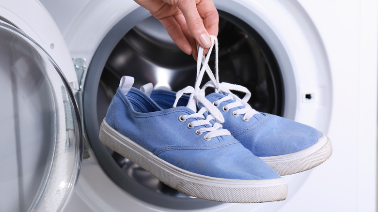 Sneakers going into washing machine