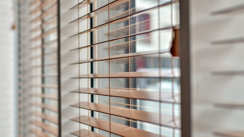 close up of blinds strings