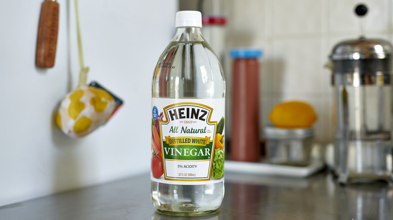 Heinz vinegar bottle on kitchen counter