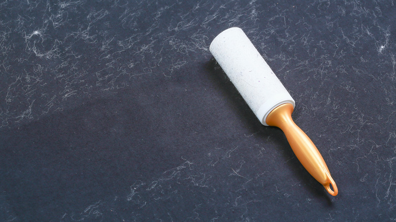 Lint roller on fabric surface 