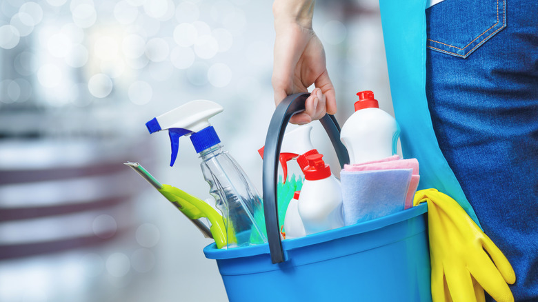 Bucket of cleaning products