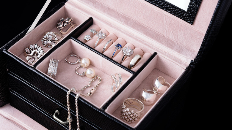 Jewelry box with silver pieces