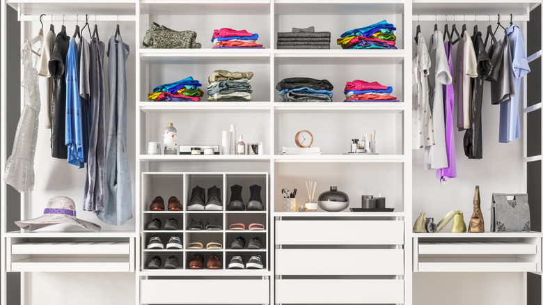 organized open closet wardrobe