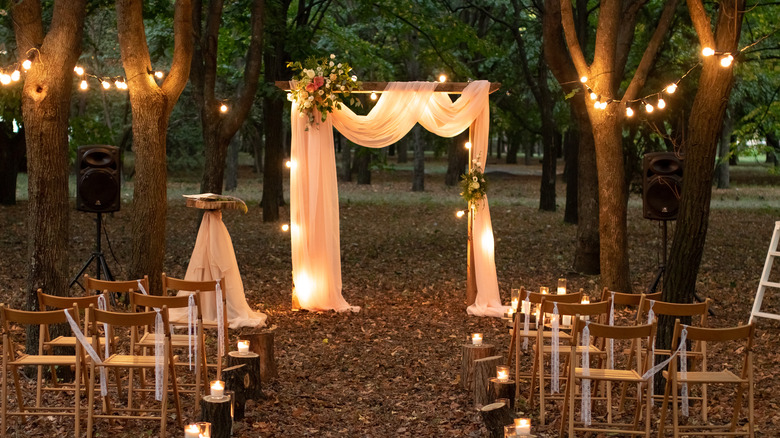 outdoor evening wedding with lights