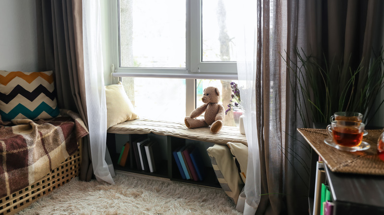 Window nook with teddy bear