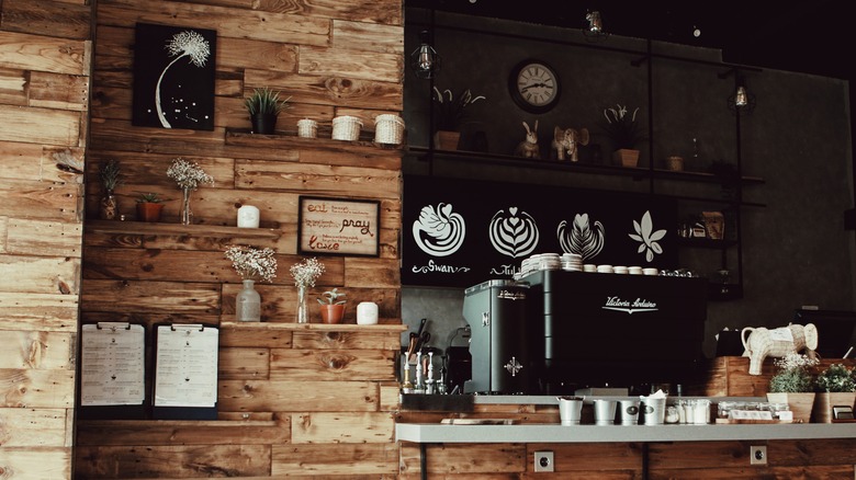 well-designed coffee bar with plants