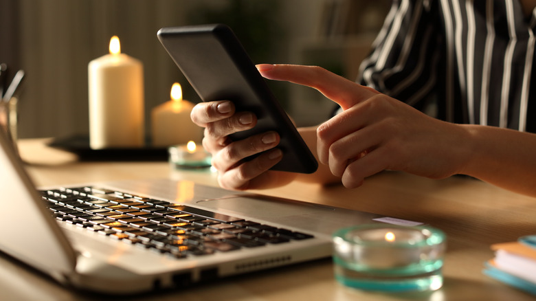 candles in background on desk 