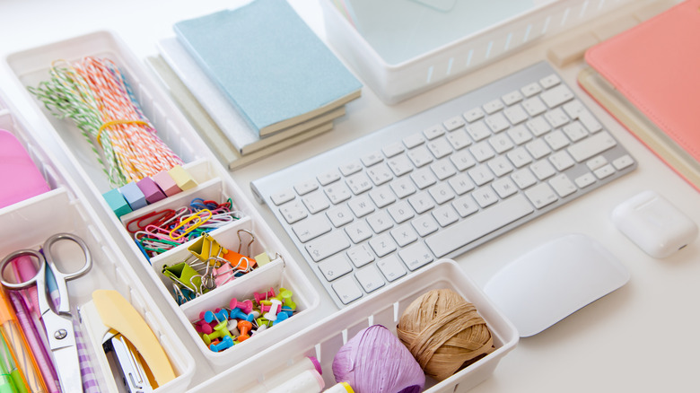 organized work space with keyboard