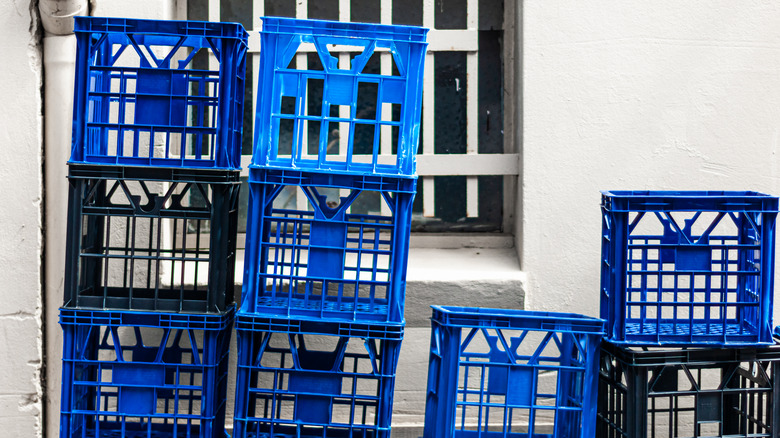 Stacks of milk crates