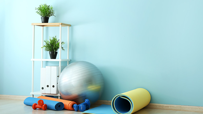 blue yoga room at home