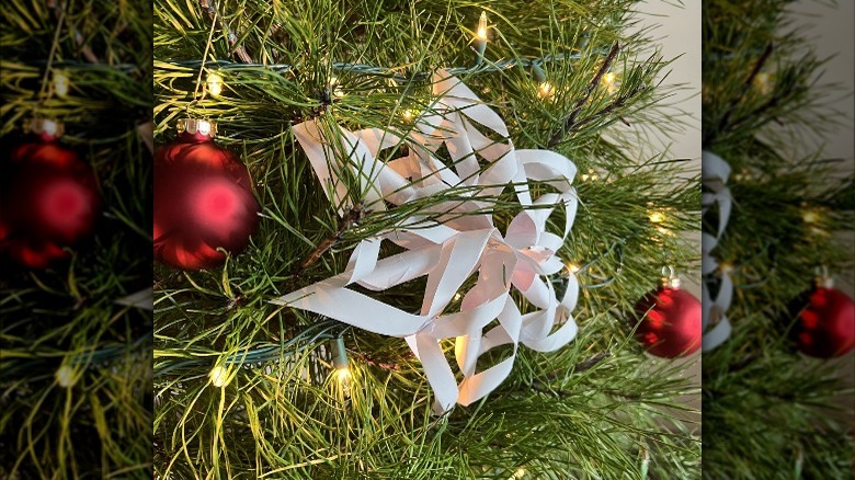 paper snowflake on Christmas tree