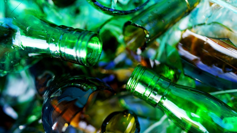 Recycled bottles in various colors