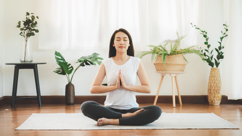 woman practicing meditation