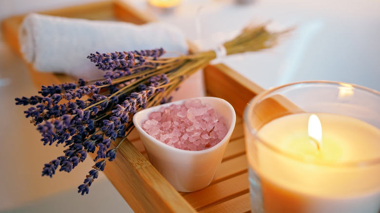 lavender, candle, and smelling salts