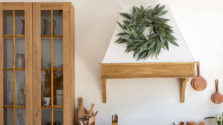 wood and white vent hood