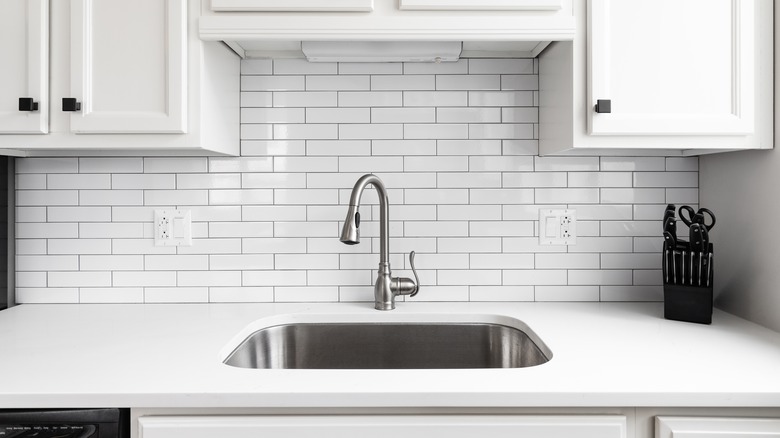 White granite countertop and sink