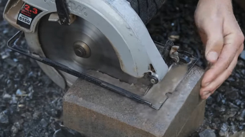 Sawing a paving stone