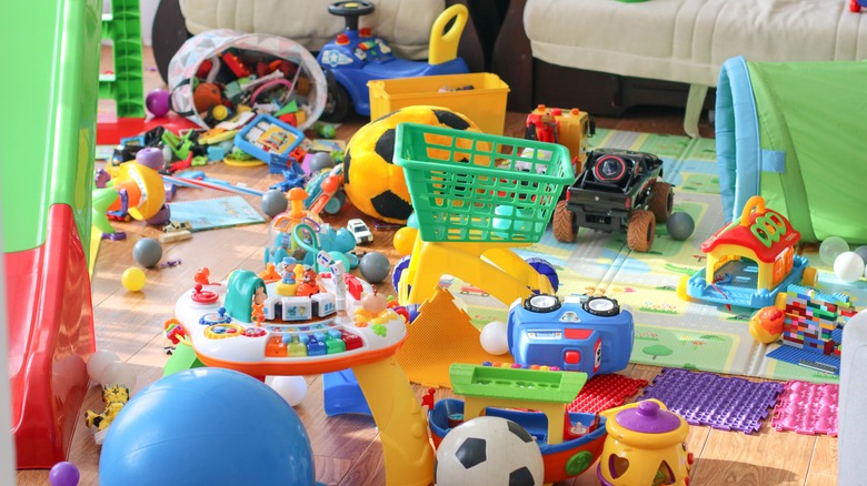 cluttered playroom